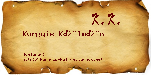 Kurgyis Kálmán névjegykártya